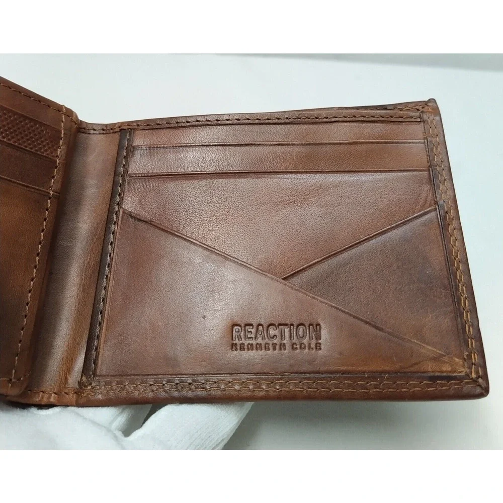 Kenneth Cole Reaction Brown Leather Credit Card Bifold Wallet - NEW